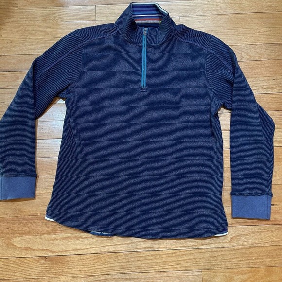 Maglione Uomo Robert Graham XL Mezza Zip Blu Navy Con Teschio Rosa Ricamato - Nuovo